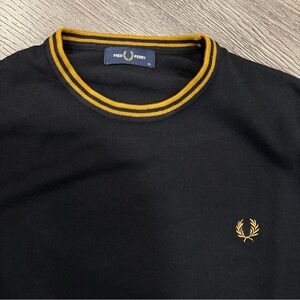 Fred Perry Wool Cotton Blend Crewneck Sweater, Men’s XL, Black and Gold